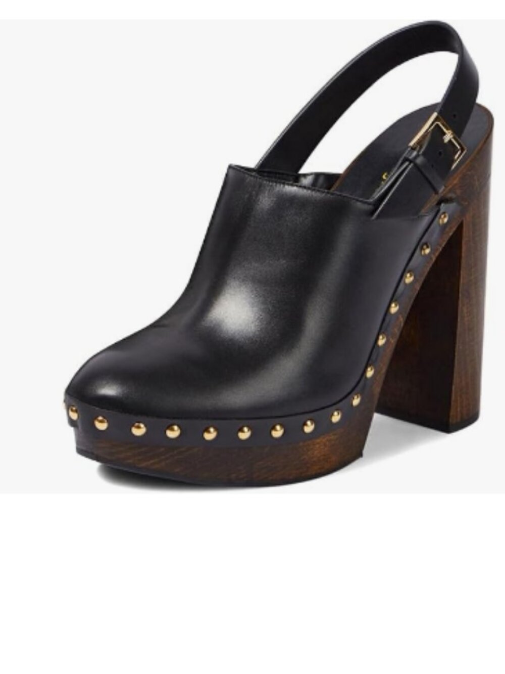 Wo Wagas Black Closed Toe Studded Clog Platform Slingbacks Buckle Straps Pumps